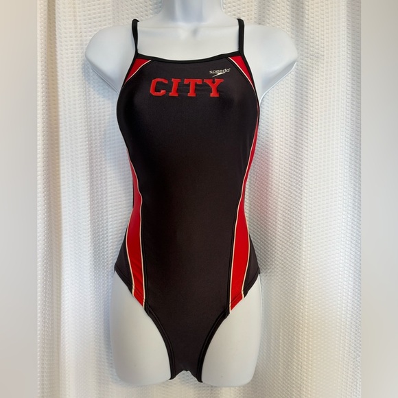 Speedo black & red CITY one piece swimsuit size 30 - Picture 1 of 6